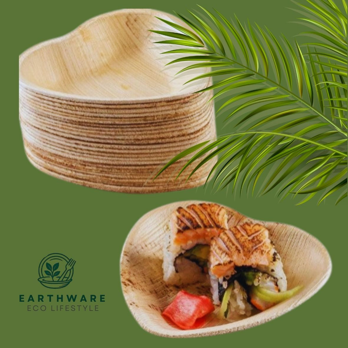 11.5cm Palm Leaf Heart Shaped Bowls