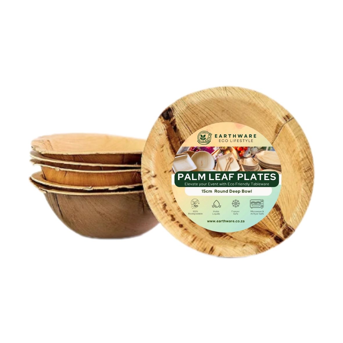 15cm Palm Leaf Round Deep Bowls