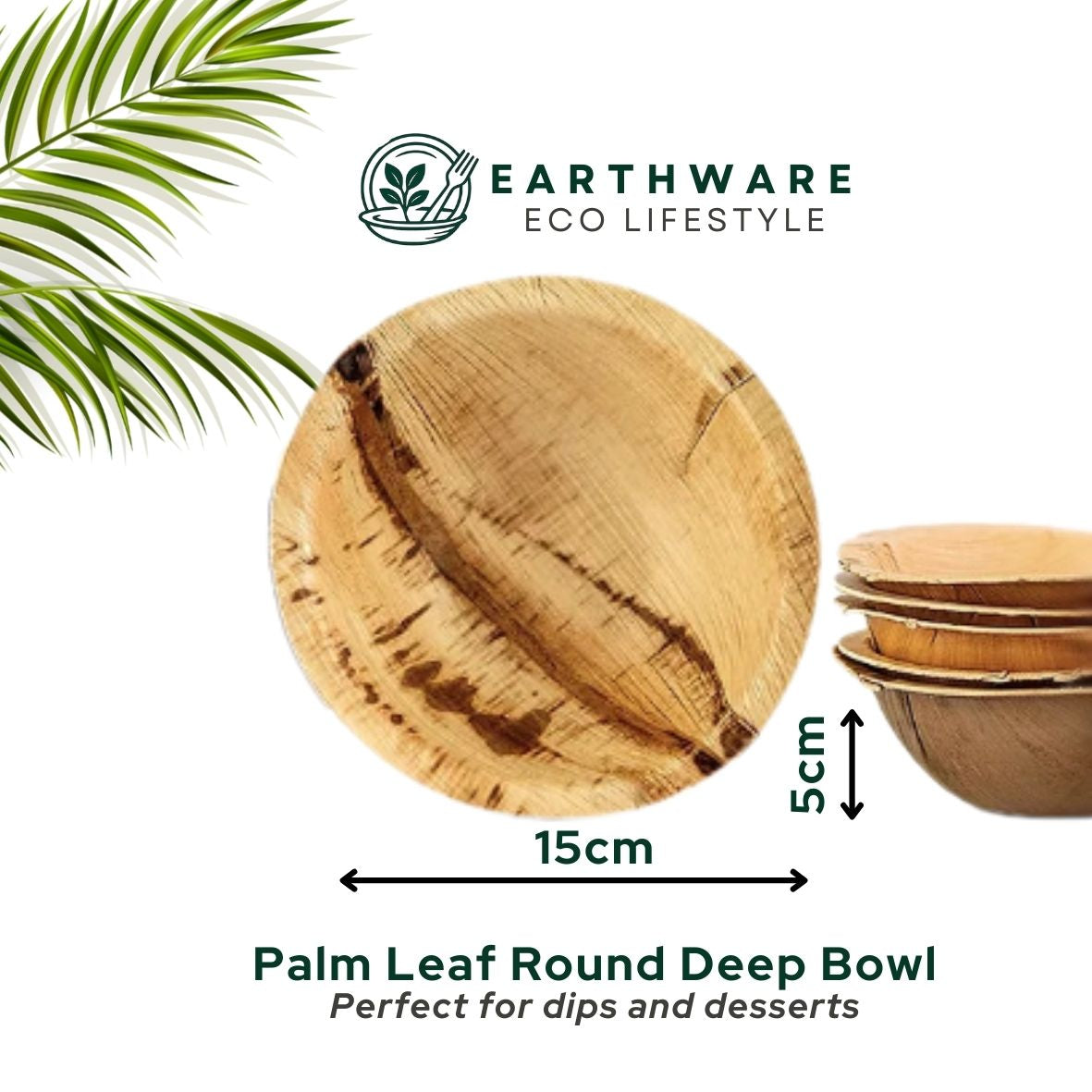 15cm Palm Leaf Round Deep Bowls