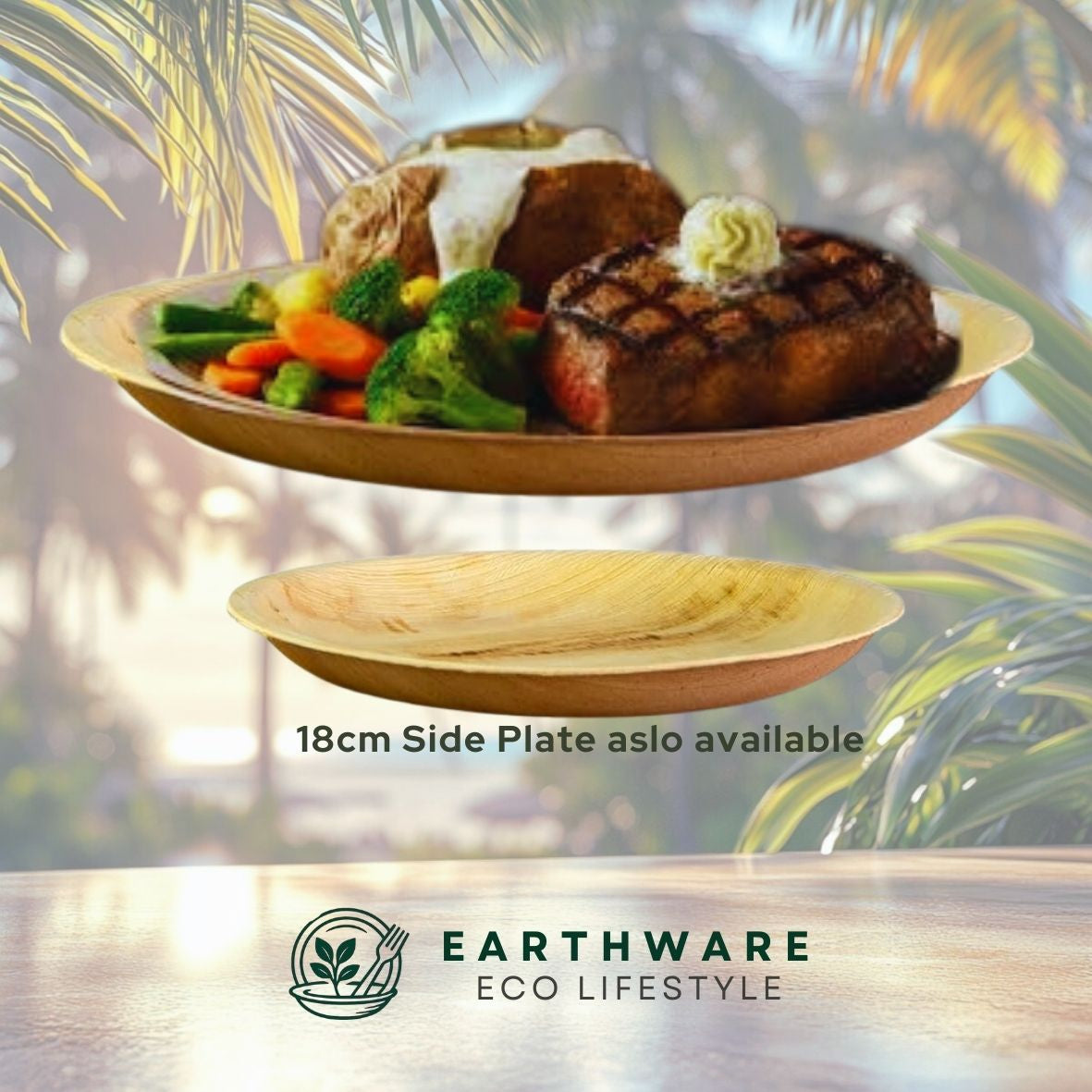 25cm Palm Leaf Round Dinner Plates