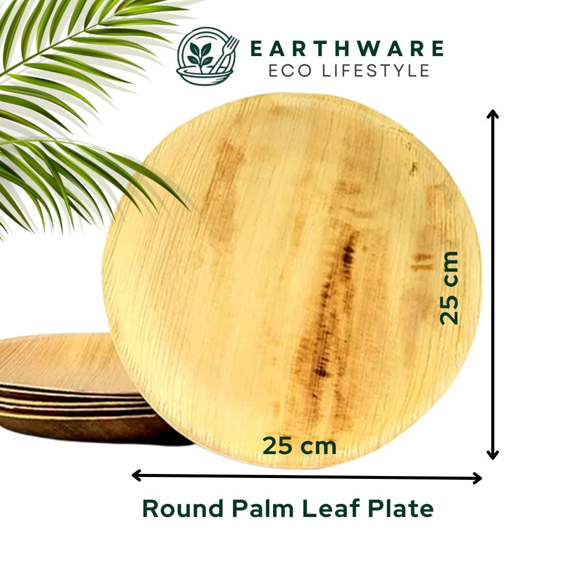 25cm Palm Leaf Round Dinner Plates