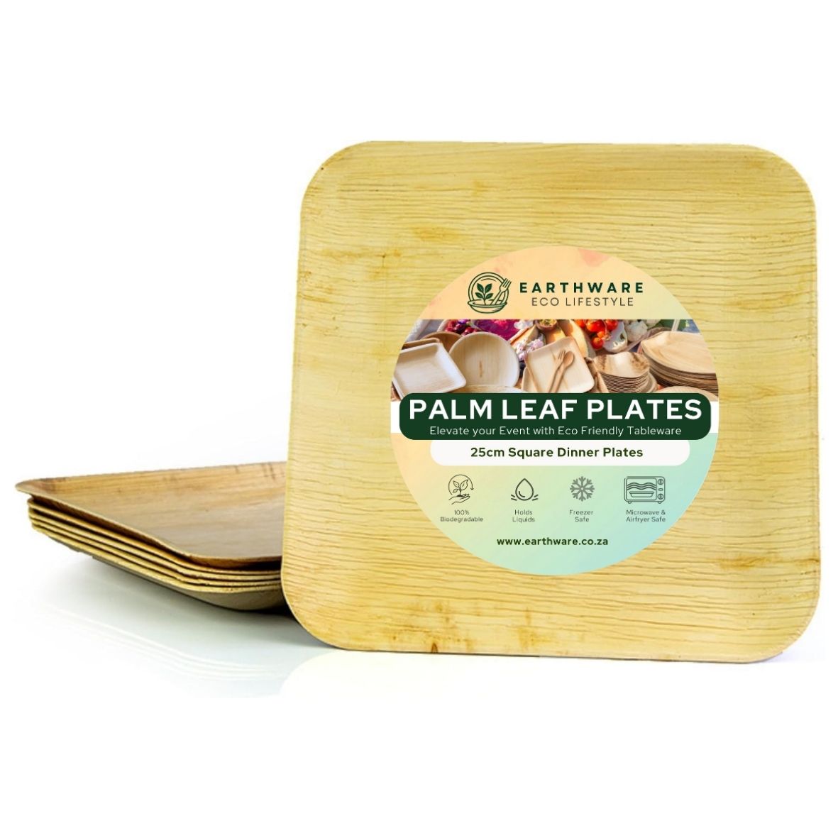 25cm Palm Leaf Square Dinner Plates
