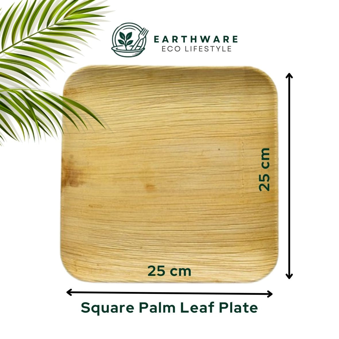 25cm Palm Leaf Square Dinner Plates