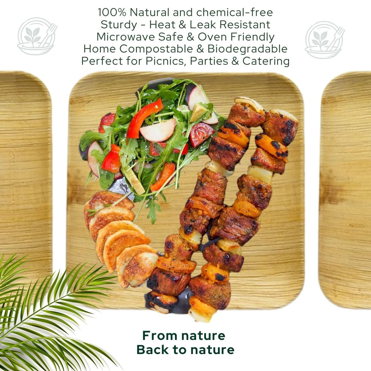 25cm Palm Leaf Square Dinner Plates