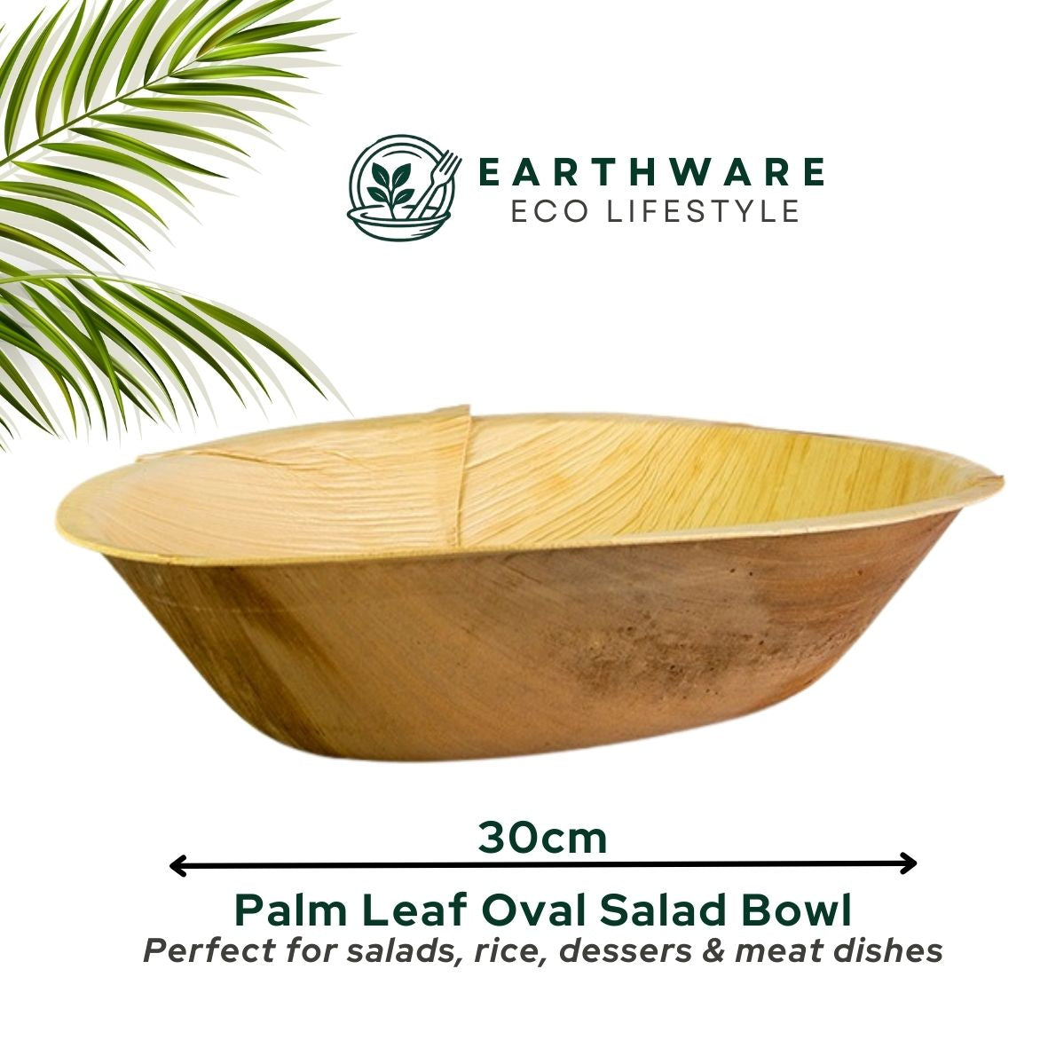 30cm Palm Leaf Salad Bowl 30 x 22cm