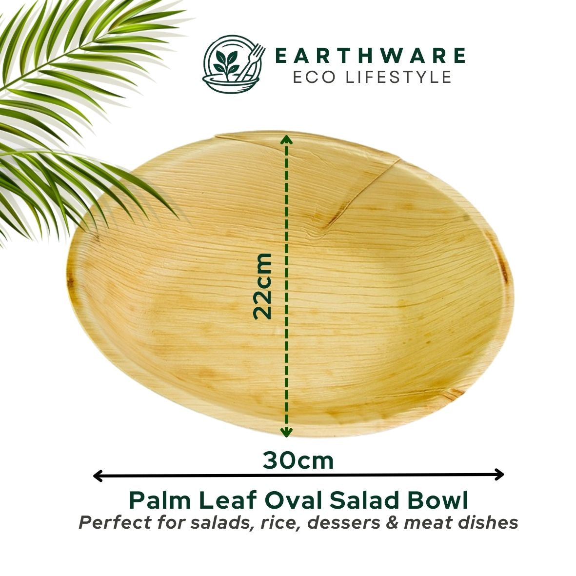 30cm Palm Leaf Salad Bowl 30 x 22cm