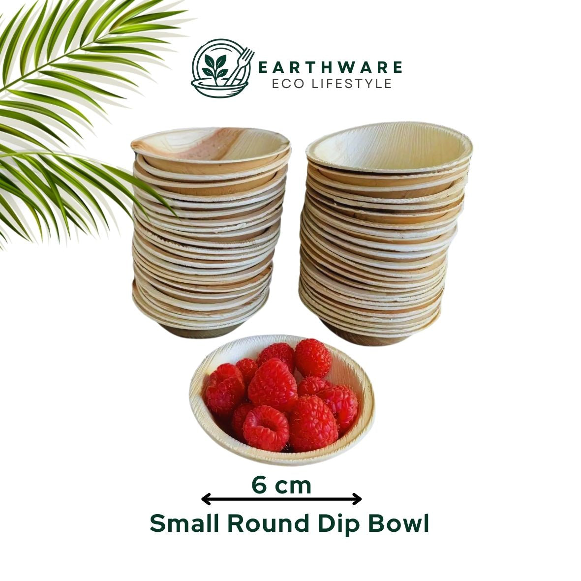 6cm Mini Palm Leaf Round Dip Bowls