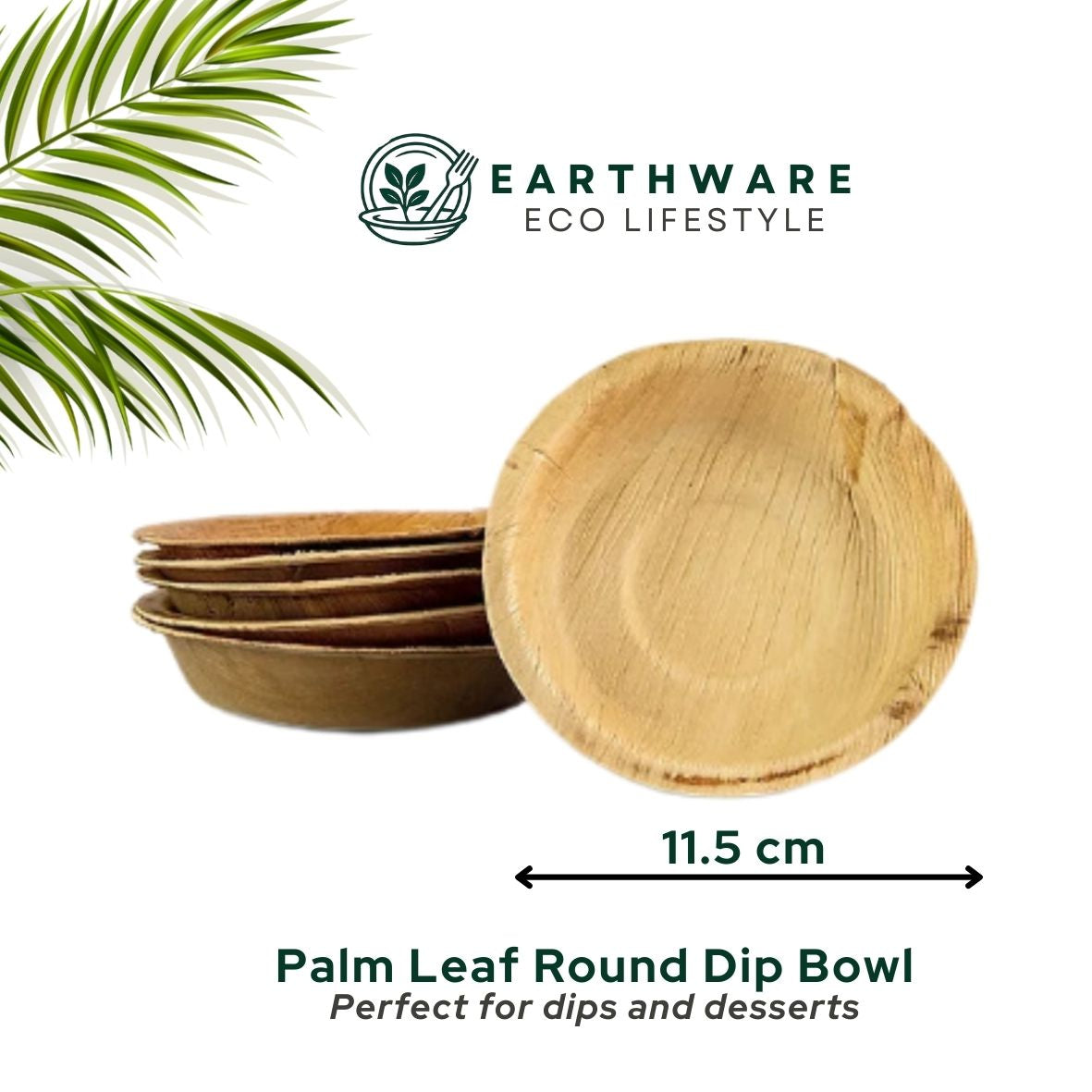 11.5cm Palm Leaf Round Dip Bowls
