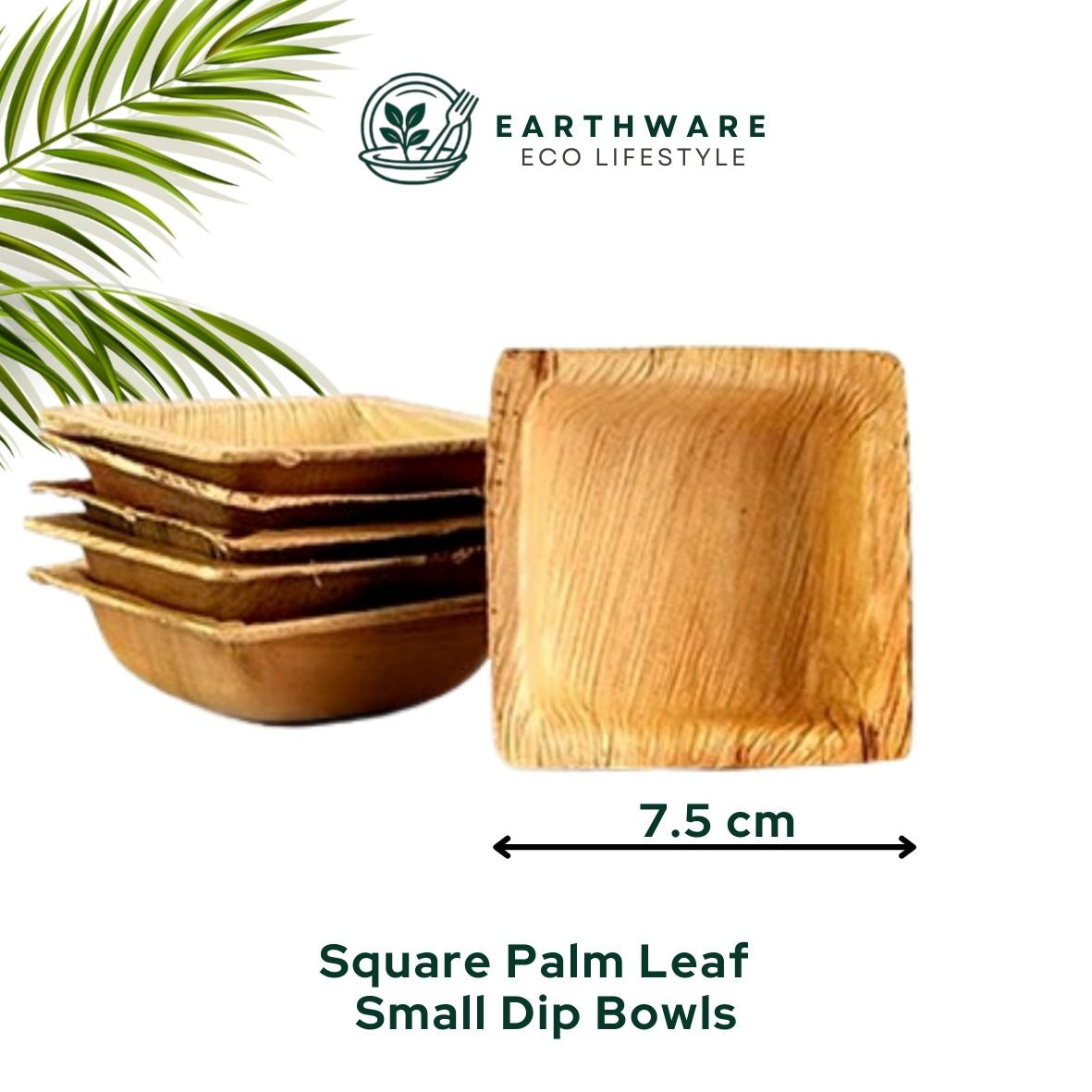 7.5cm Palm Leaf Square Dip Bowls