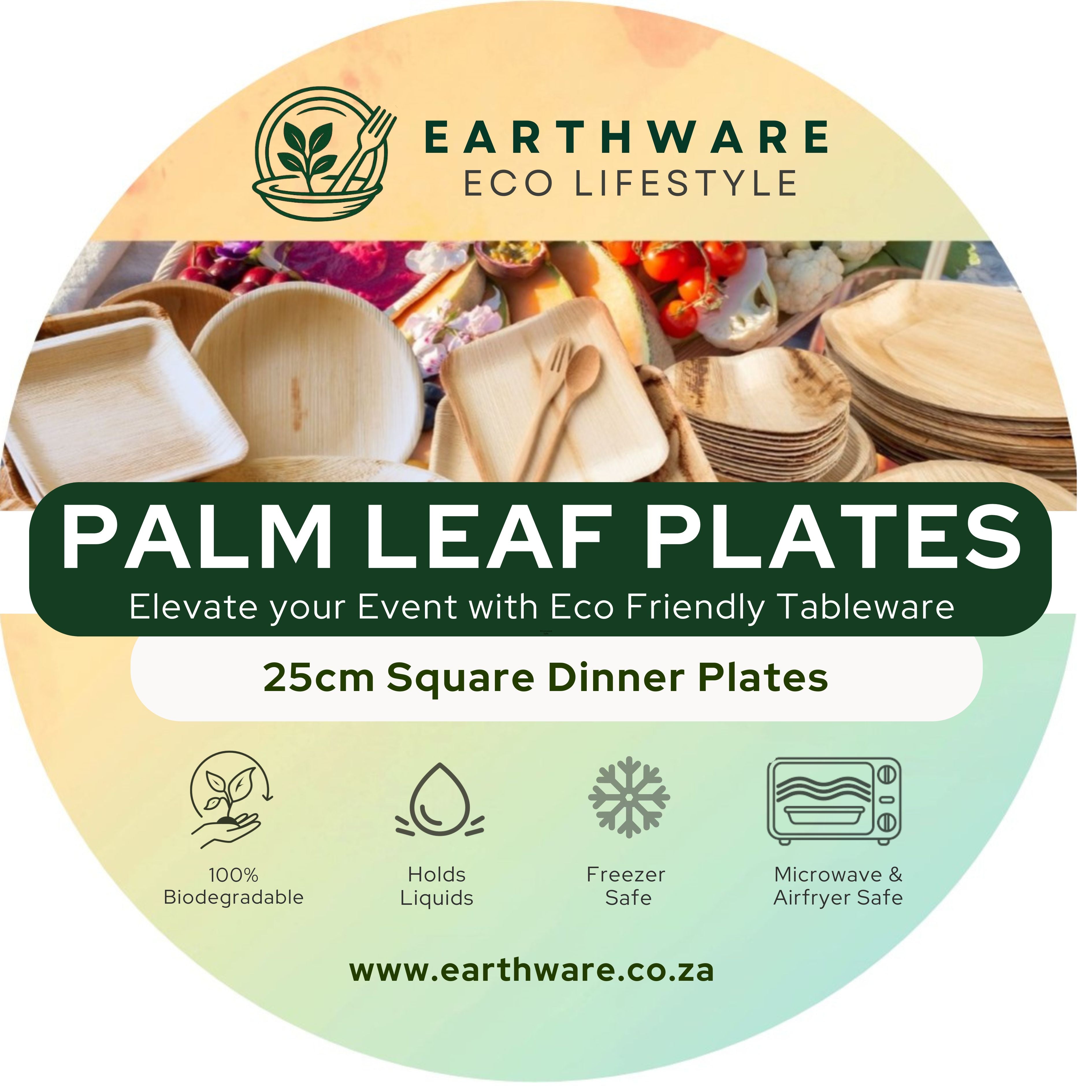 25cm Palm Leaf Square Dinner Plates